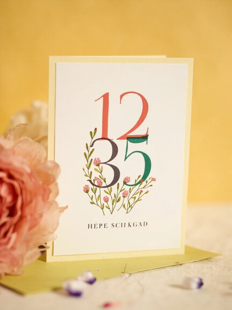 Illustrated birthday card with hand-lettered numerals