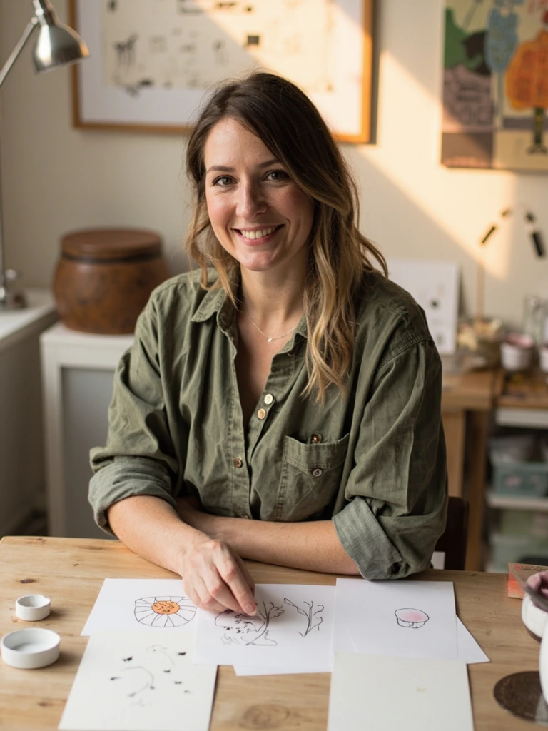 Portrait of illustrator Esme Wren in her Brighton studio