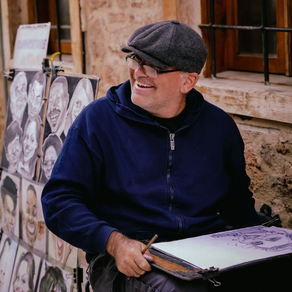 Portrait of illustrator Bruno Lévi in his Lisbon print studio